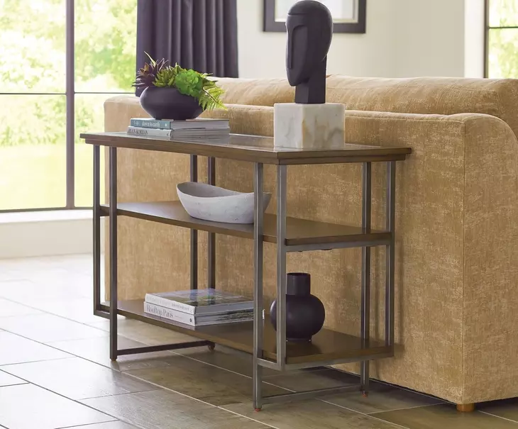 Ingrid Brown and Gray Rectangular Glass Top Console Table