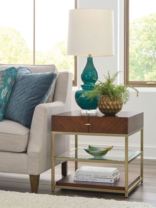 Jenkins Medium Stain Square End Table with 2 Shelves