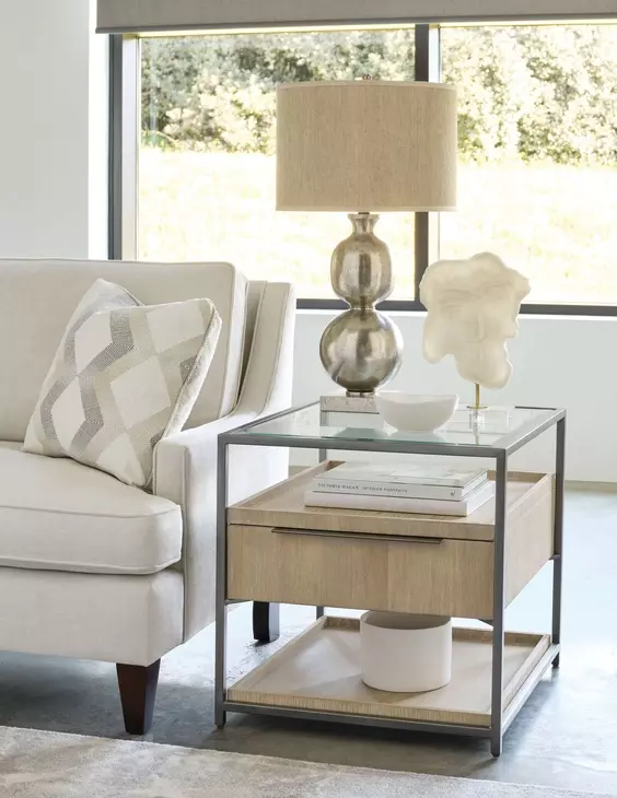 Jive Light Stain Square Glass Top End Table