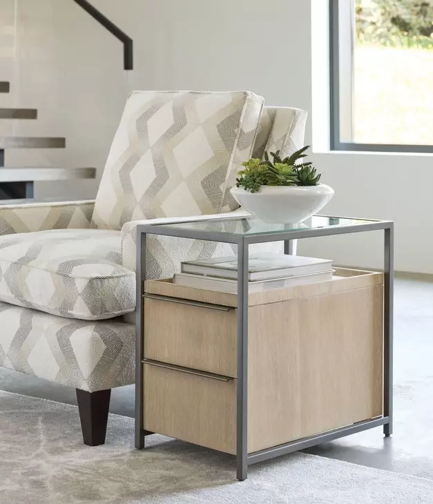 Jive Light Stain and Gray Rectangular Glass Top Charging Chairside Table