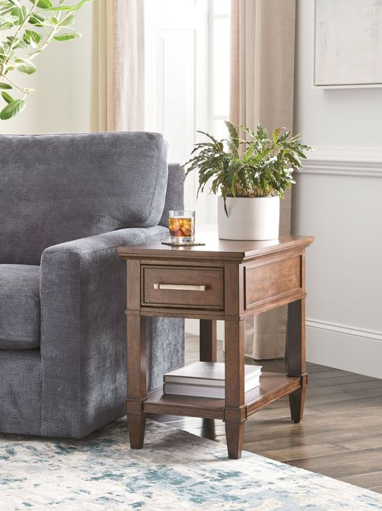 Longham Warm Auburn Rectangular Charging Chairside Table