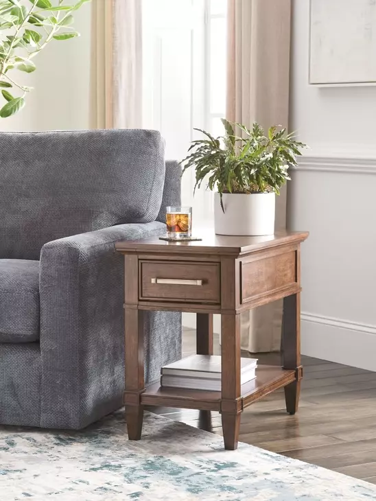 Longham Warm Auburn Rectangular Charging Chairside Table