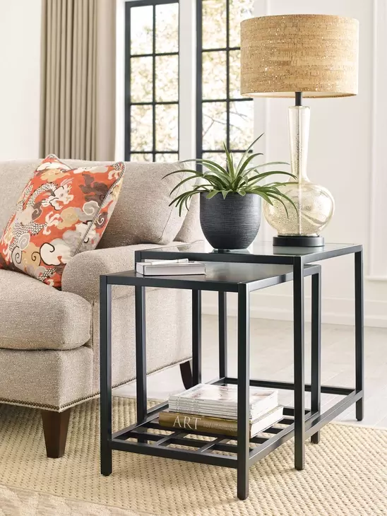 Mackintosh Brown and Gray Rectangular Glass Top Nesting End Tables