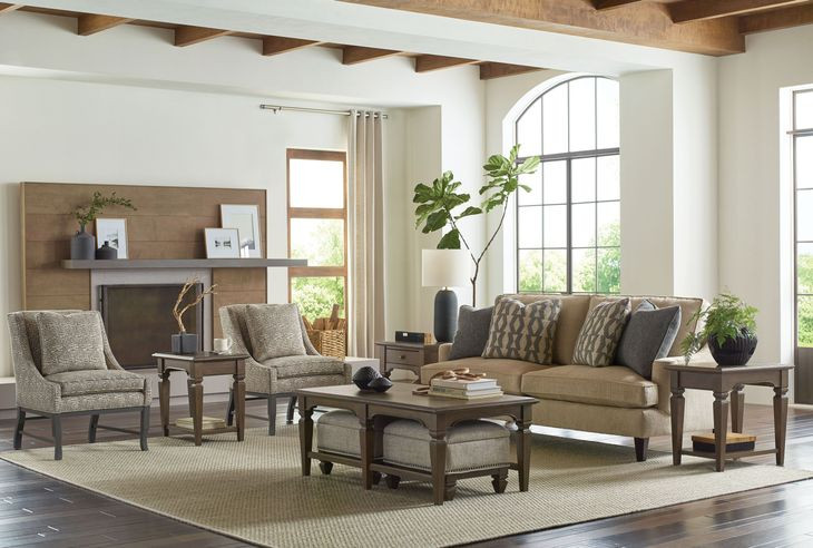 Maribelle Dark Stain Rectangular Nesting Cocktail Table with Ottoman