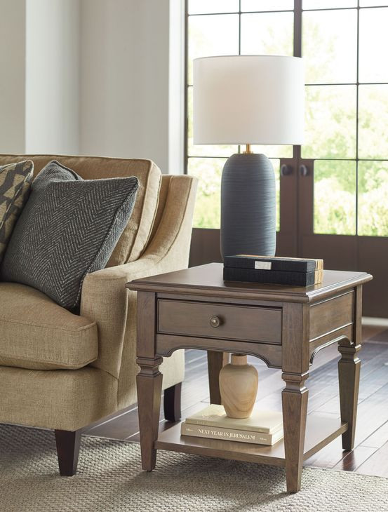 Maribelle Dark Stain Square Drawer End Table