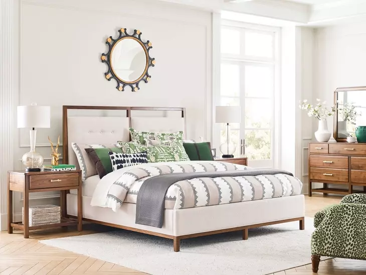 Monogram Walnut Pinehurst Medium Stain Queen Upholstered Panel Bed