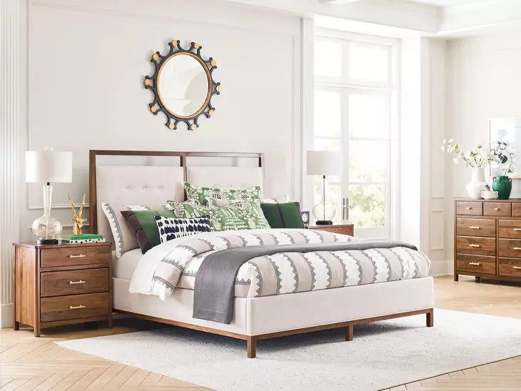Monogram Walnut Pinehurst Medium Stain King Upholstered Panel Bed