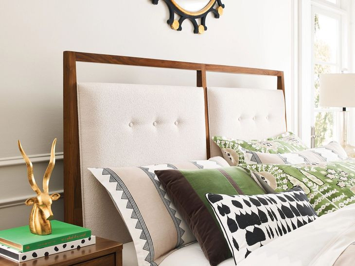 Monogram Walnut Pinehurst Medium Stain California King Upholstered Panel Bed