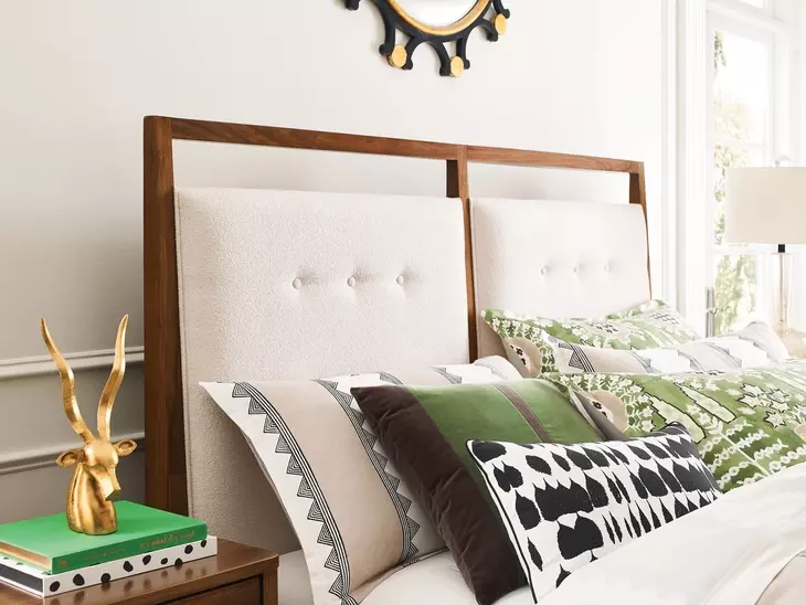 Monogram Walnut Pinehurst Medium Stain Queen Upholstered Panel Bed