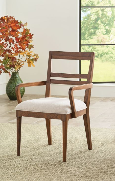 Monogram Walnut Clubhouse Cream Upholstered Arm Chair