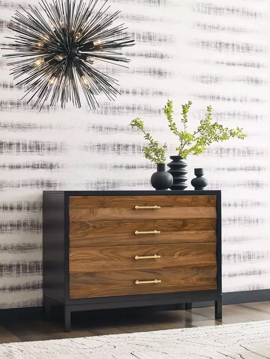 Monogram Walnut Backbay Black and Brown 4 Drawer Accent Chest