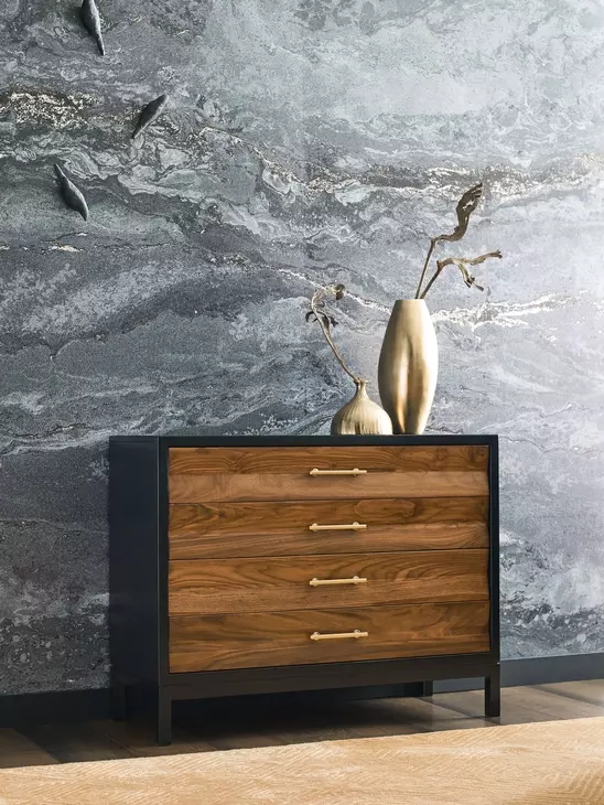 Monogram Walnut Backbay Black and Brown 4 Drawer Accent Chest