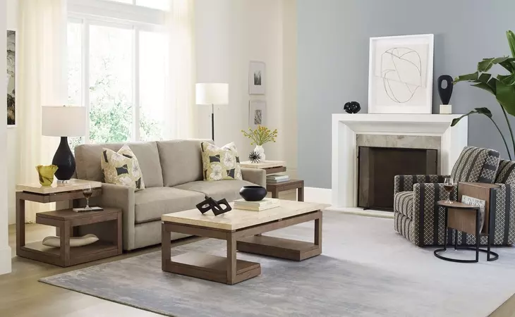 Nash Light Stain Square Travertine Top End Table