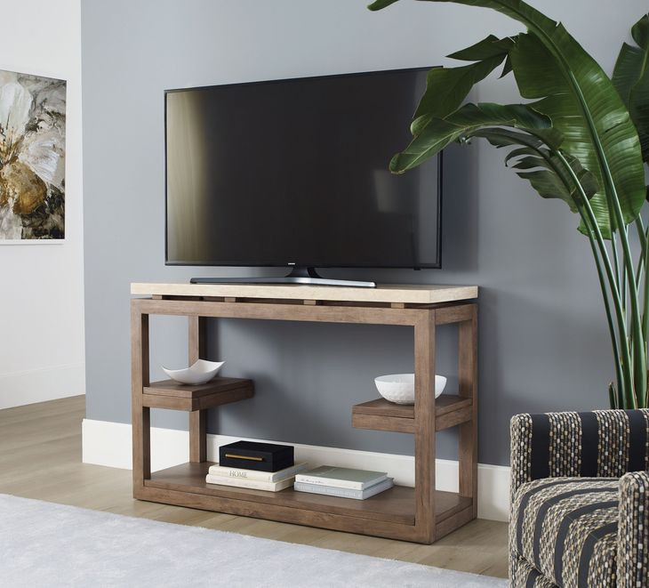 Nash Light Stain Rectangular Travertine Top Sofa Table and Console