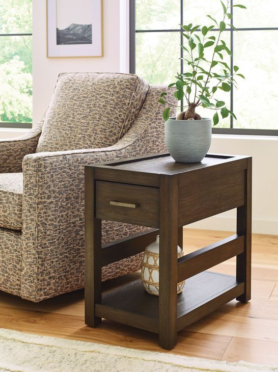 Nyles Medium Stain Rectangular Drawer Chairside Table