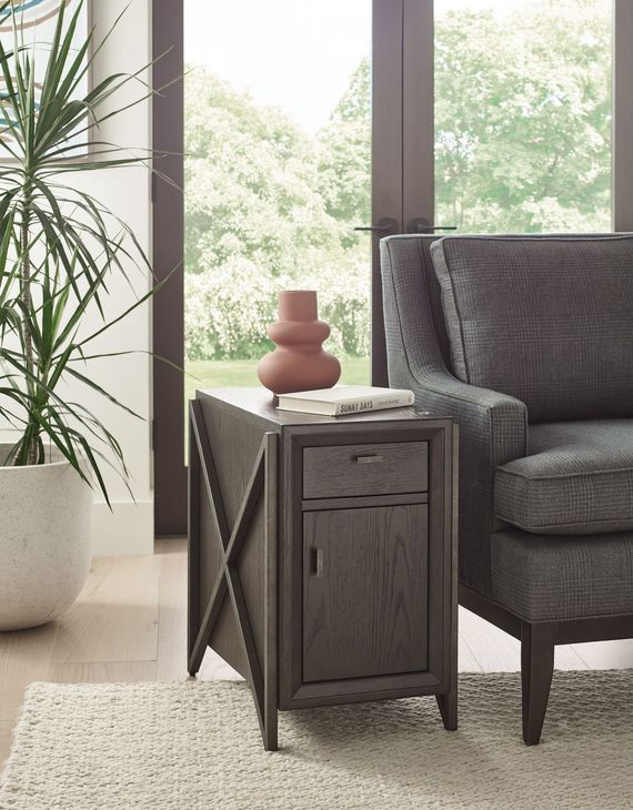 Simon Dark Stain Rectangular Charging Chairside Table