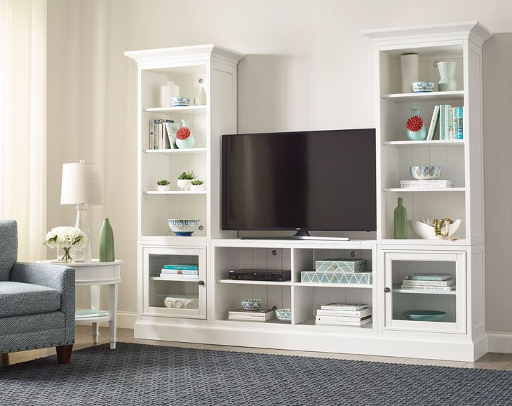 Structures Quad White 102" Entertainment Console with Bookcase and 2 Doors
