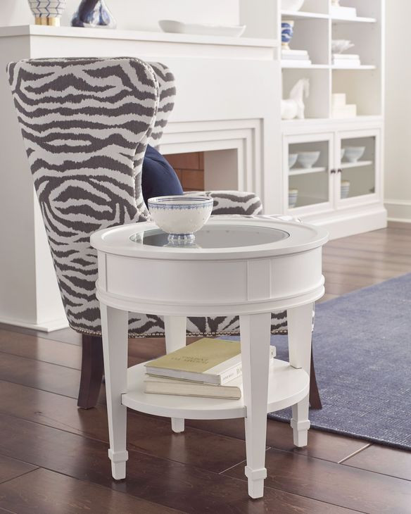 Structures White Round Glass Top End Table