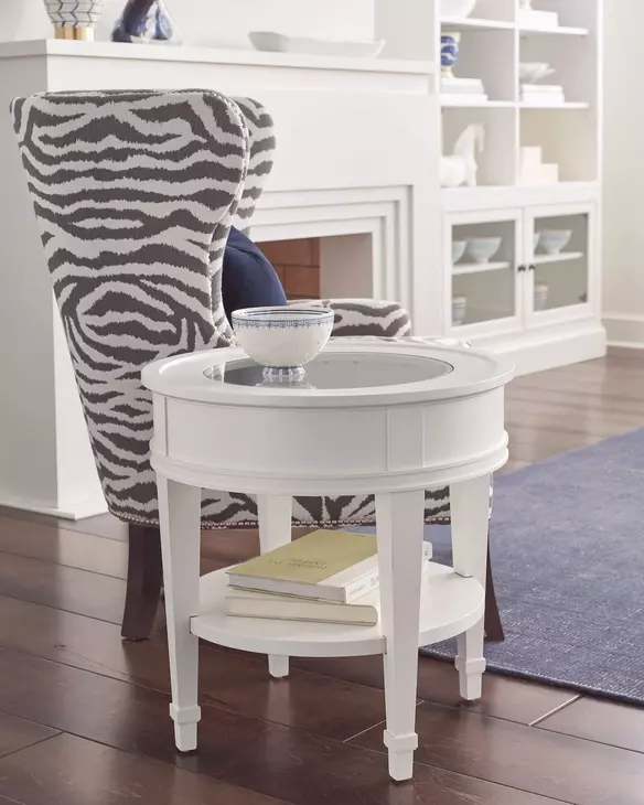 Structures White Round Glass Top End Table
