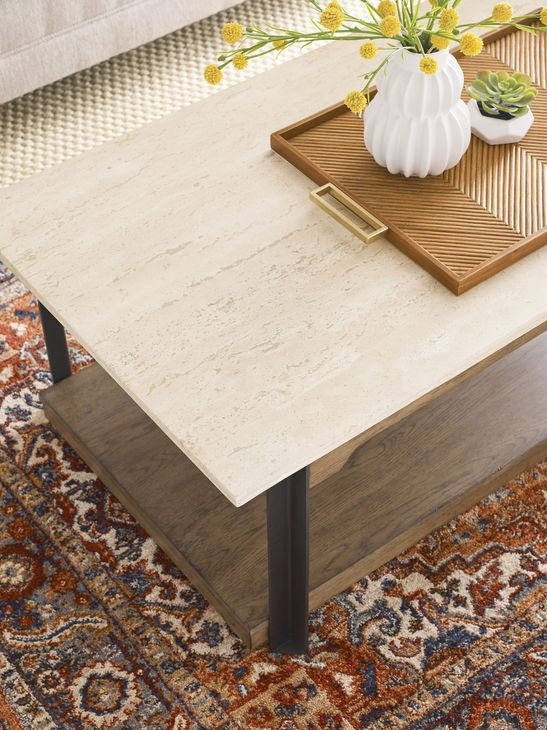 Topaz-Hamilton Topaz Beige and Black Rectangular Travertine Top Cocktail Table