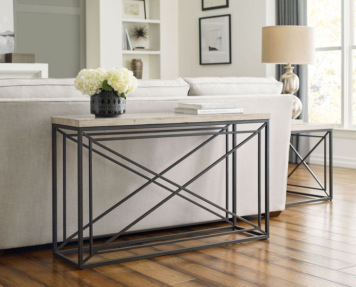 Vonne Beige and Black Rectangular Sofa Table