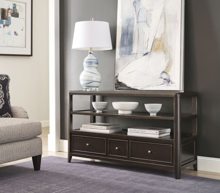 Whitaker Distressed Dark Stain Rectangular Glass Top Sofa Table