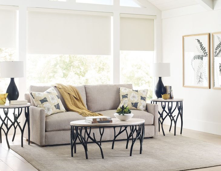 Willow Beige and Black Round Travertine Top End Table
