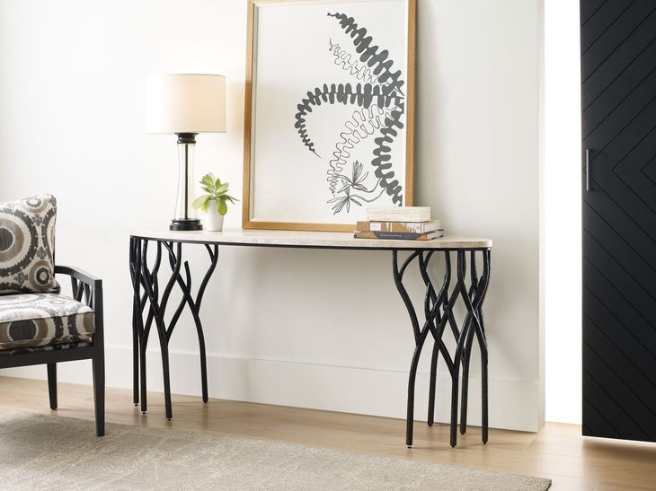 Willow Beige and Black Oval Travertine Top Console Table