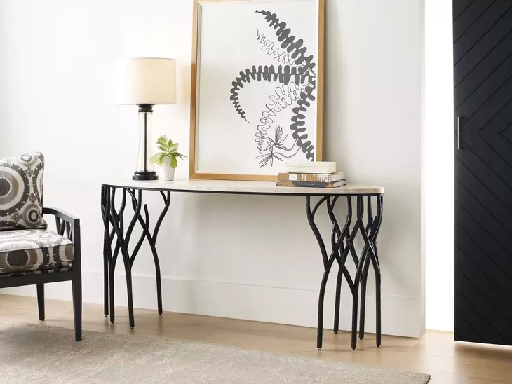 Willow Beige and Black Oval Travertine Top Console Table