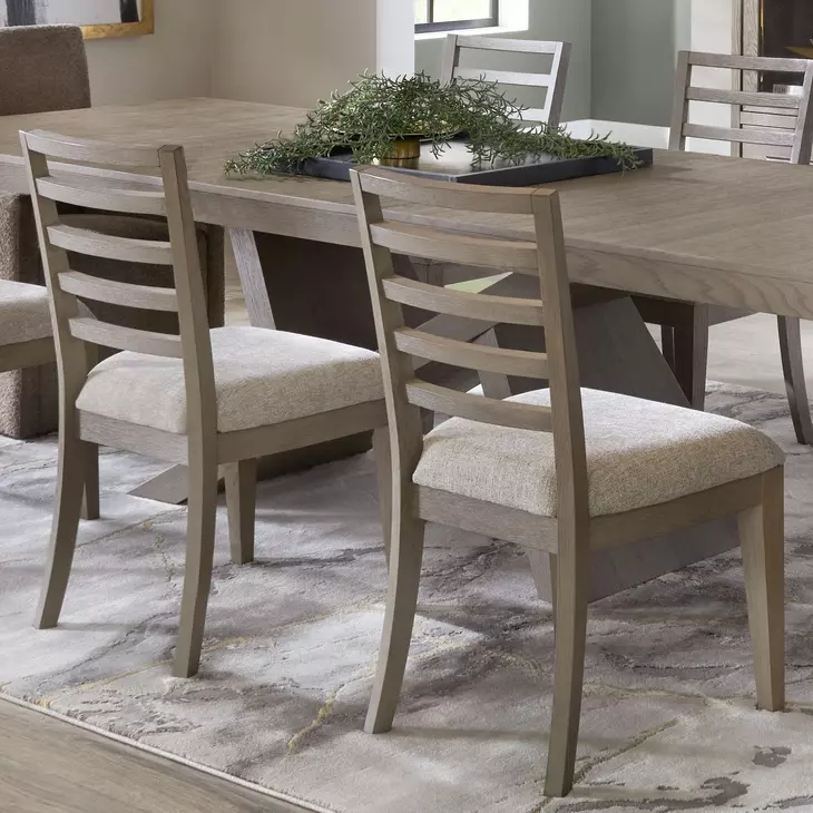 Pure Modern Beige Performance Fabric Ladder Back Dining Chair Set Of 2