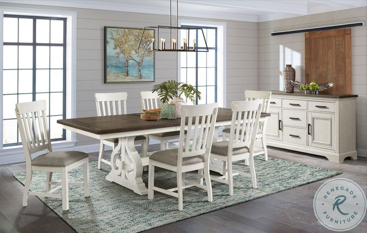 Drake Rustic White and French Oak Trestle Extendable Dining Table