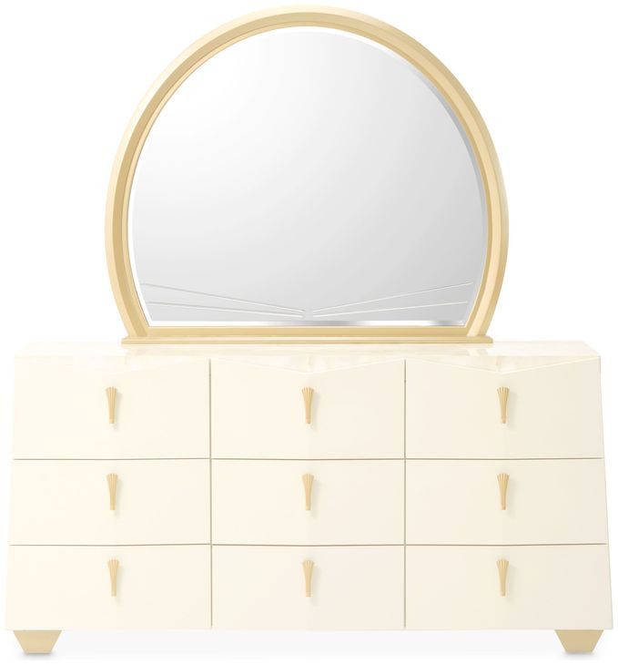 Camellia Field Caramel 6 Drawer Dresser with Rectangular Mirror
