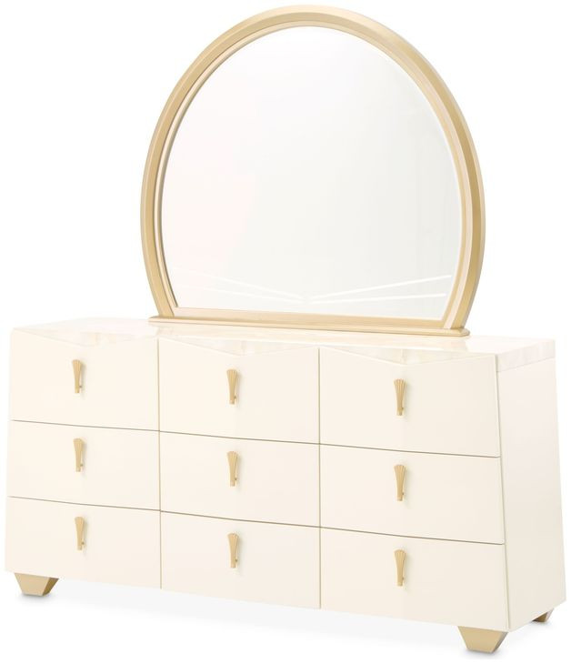 Camellia Field Caramel 6 Drawer Dresser with Rectangular Mirror