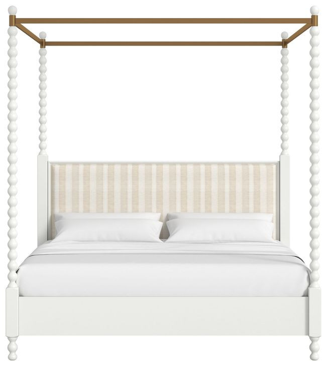 Haven Warm White Upholstered Canopy Poster Bedroom Set