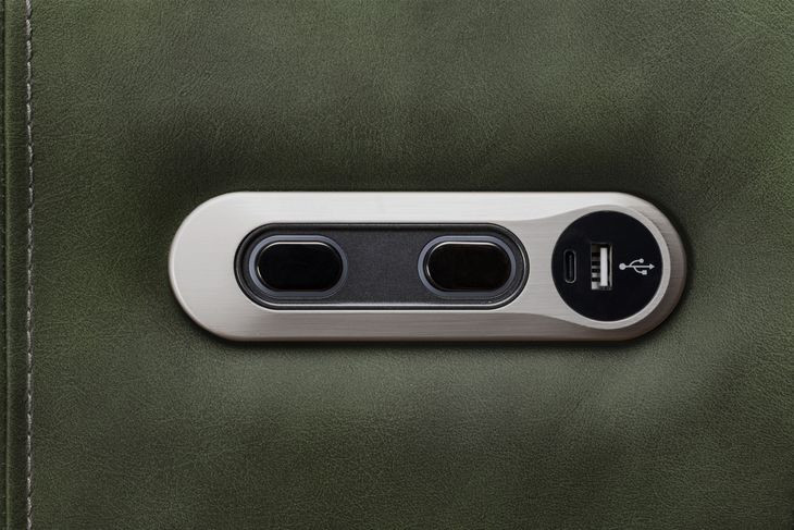 Radius Lyric Sage Leather Swivel Glider Power Recliner with USB Charging