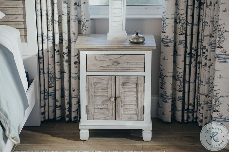 Island Haven Dapple Grey and Blanc 1 Drawer and 2 Door Nightstand with USB Charging