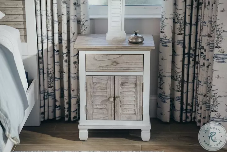 Island Haven Dapple Grey and Blanc 1 Drawer and 2 Door Nightstand with USB Charging