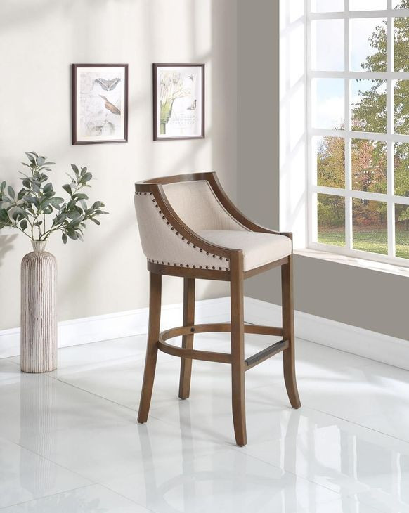 Houston Ivory Upholstered Counter Height Dining Stool with Nailhead Trim