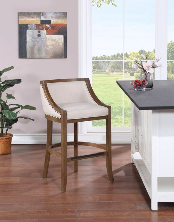 Houston Ivory Upholstered Counter Height Dining Stool with Nailhead Trim