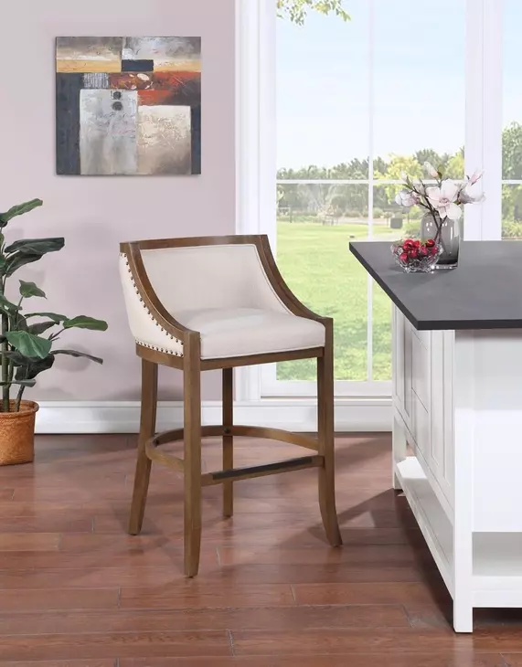 Houston Ivory Upholstered Counter Height Dining Stool with Nailhead Trim