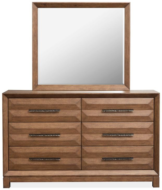 Callisto Bourbon Brown 6 Drawer Dresser with Rectangular Mirror
