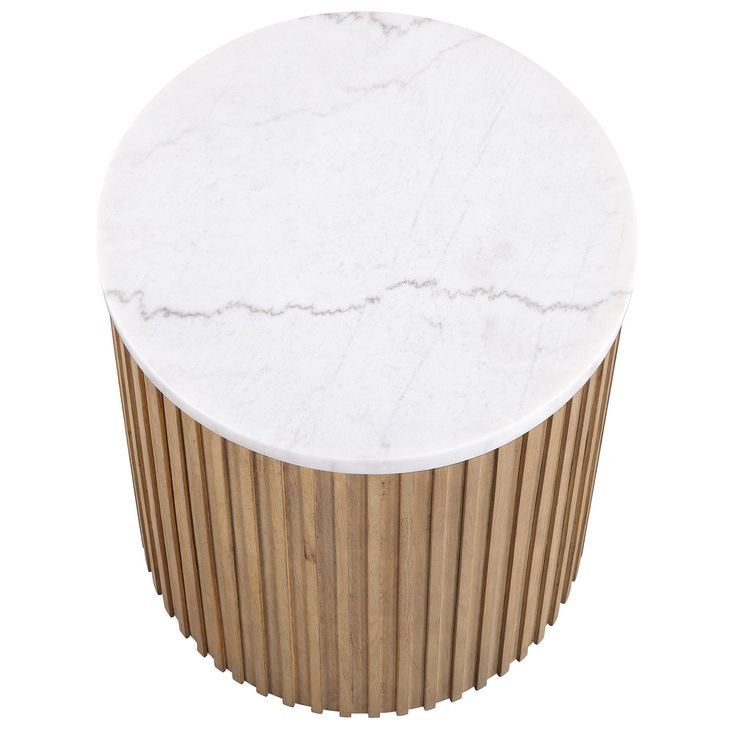 Colvin Brown and White Round Marble Top Ocassional Table