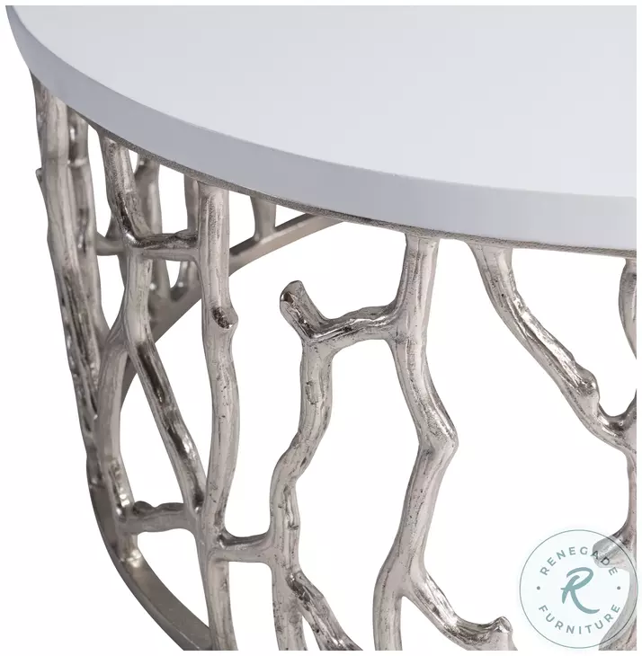 Milos Bone And Shiny Nickel Outdoor Cocktail Table