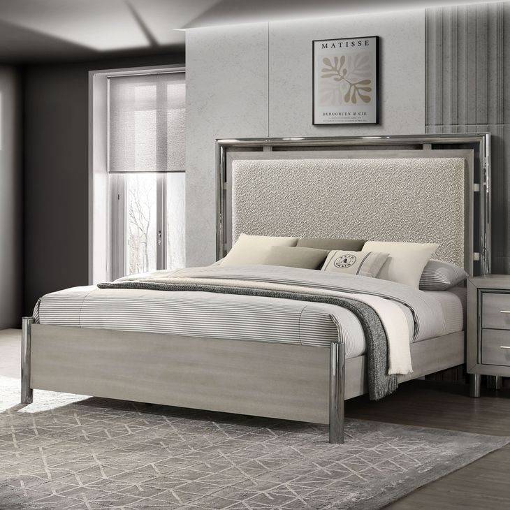 Lennox Gray King Upholstered Panel Bed