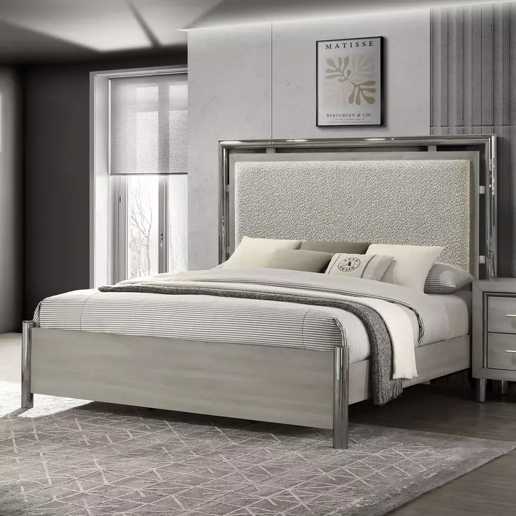 Lennox Gray King Upholstered Panel Bed