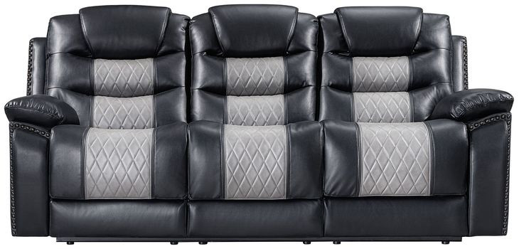Nikko Black 84" Reclining Sofa with Nailhead Trim
