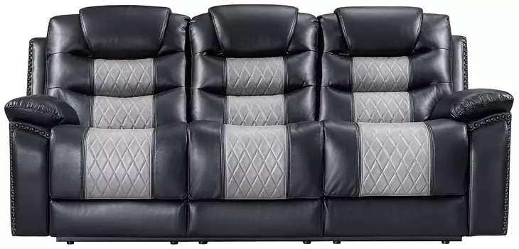 Nikko Black 84" Reclining Sofa with Nailhead Trim