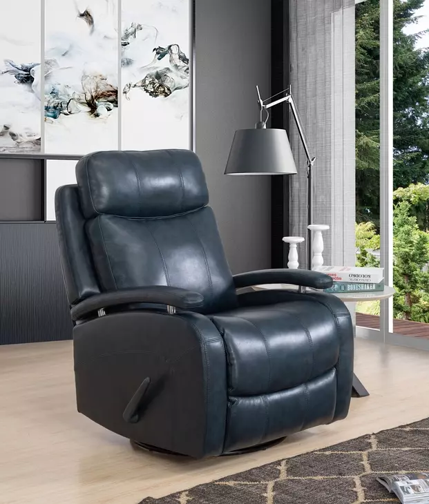 Duffy Ryegate Sapphire Blue Leather Swivel Glider Recliner