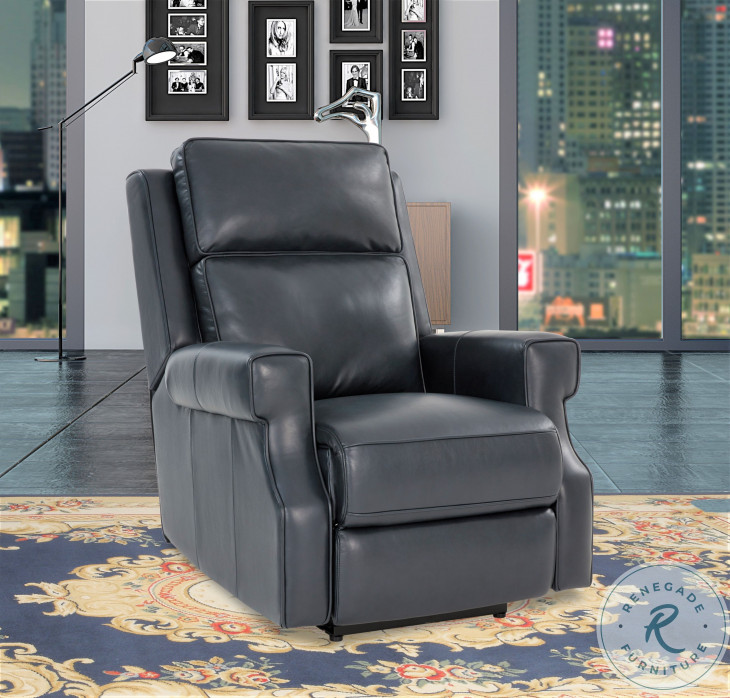 Durham Shoreham Blue Leather Power Recliner with Power Headrest and
