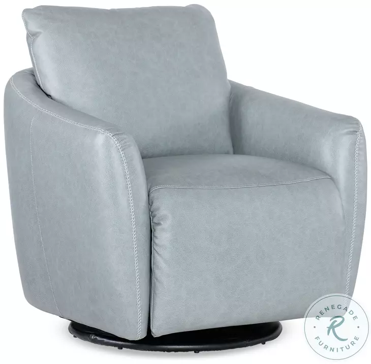 Delaney Light Blue Leather Swivel Chair with Power Footrest